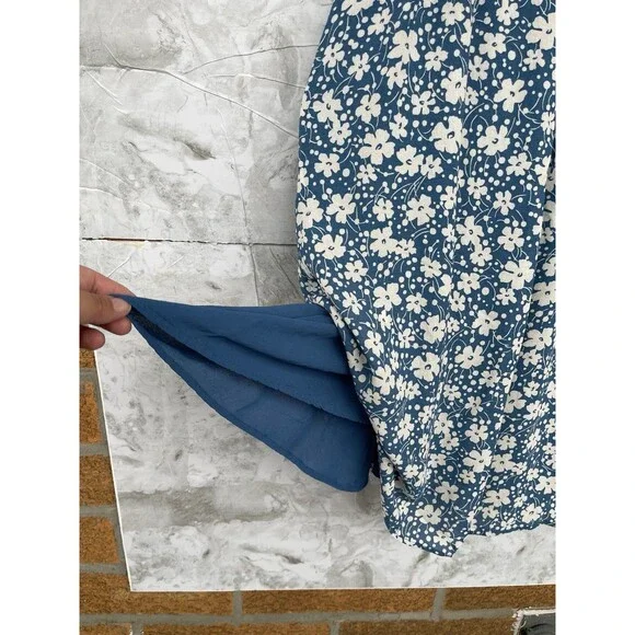 Reformation Blue Floral Sable Midi Dress Smocked S